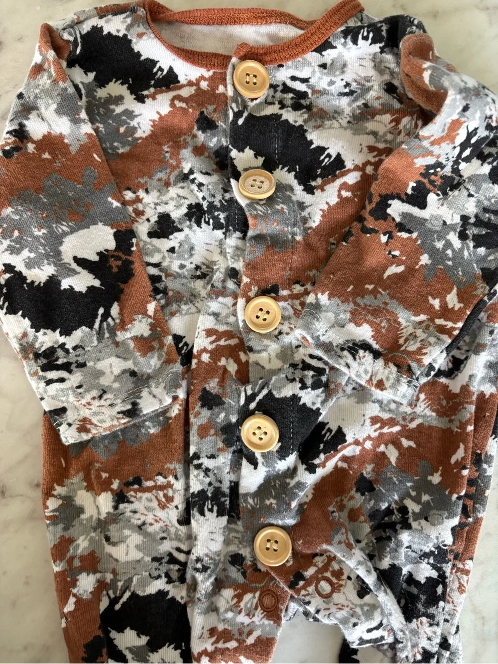 Bloomin’ Baby Black and Brown Camo Coordinating One-Piece Footie Pair- 3-6m